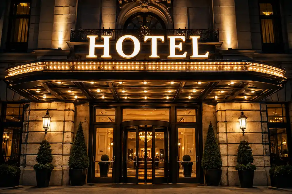 Hotel storefront signage