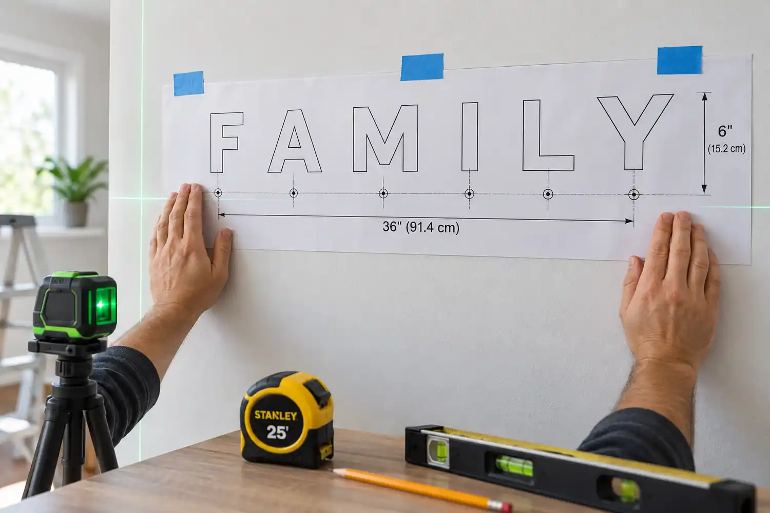 Installer applying a pre-spaced mounting template