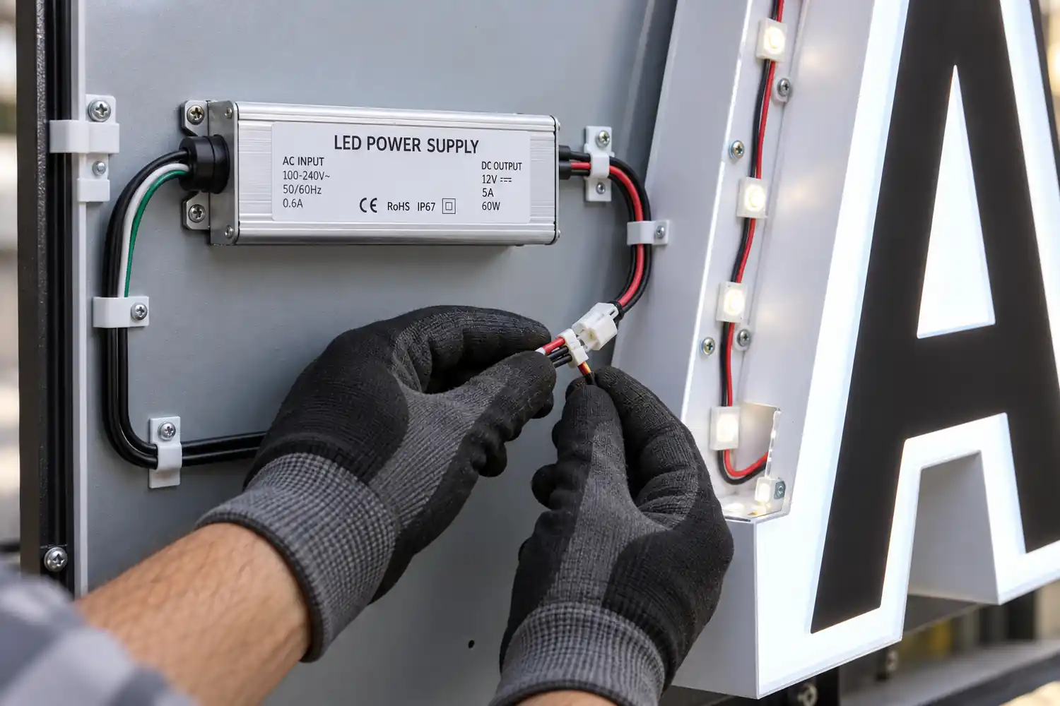 Connecting the low-voltage LED power supply