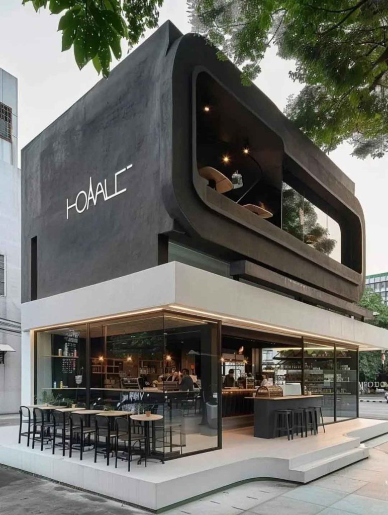 Dark Industrial-Style Coffee Shop Storefront Design Case