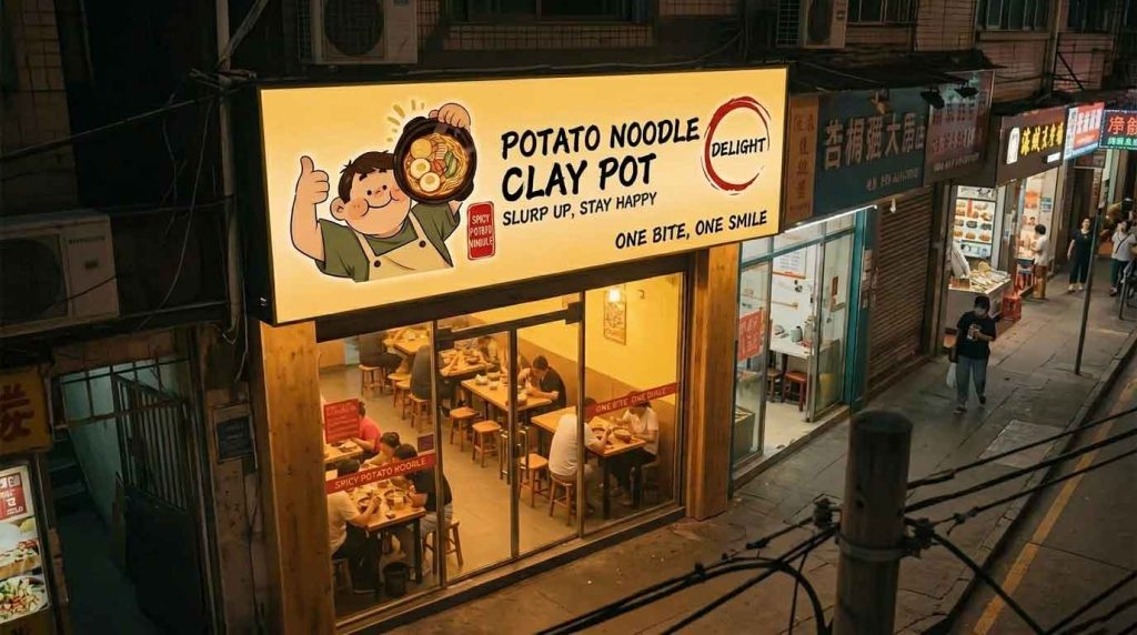Street Food Signage Design Case: POTATO NOODLE CLAY POT