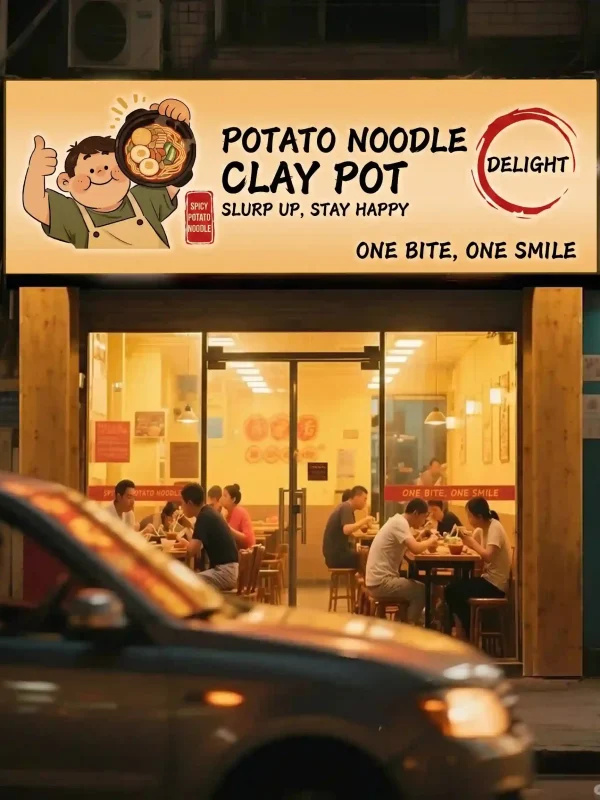 Street Food Signage Design Case: POTATO NOODLE CLAY POT