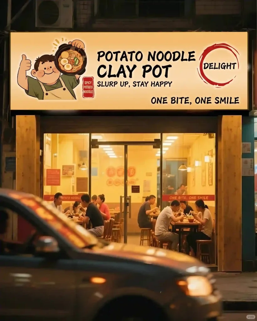 Street Food Signage Design Case: POTATO NOODLE CLAY POT