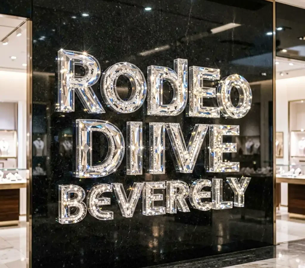 Luxe Gem Jewelry Store Signage on Rodeo Drive Beverly Hills