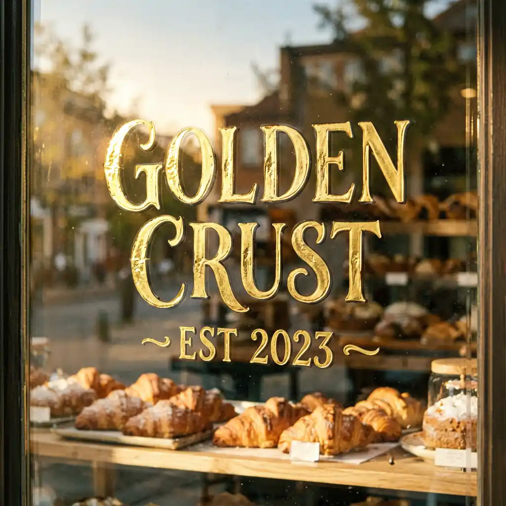 Golden Crust bakery patisserie storefront sign — close-up detail of signage