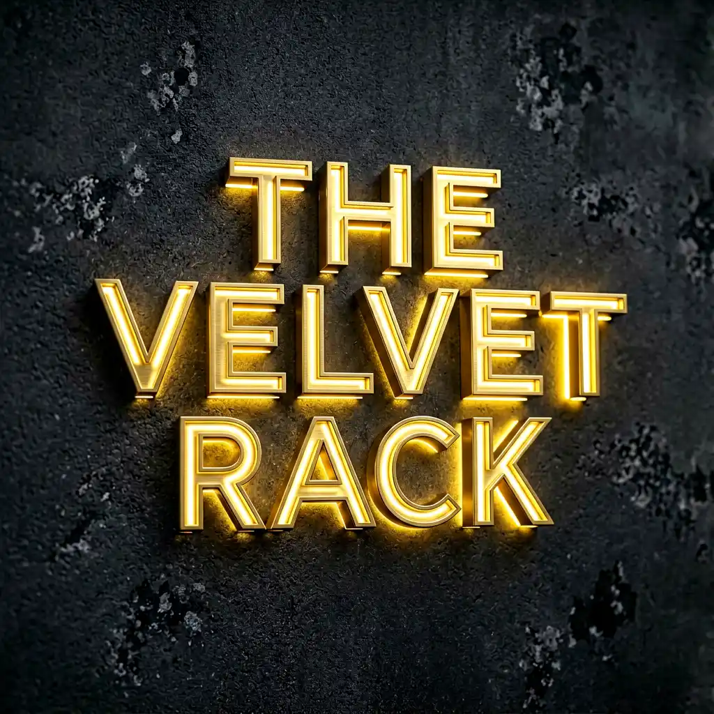 The Velvet Rack luxury boutique storefront sign — close-up detail of signage