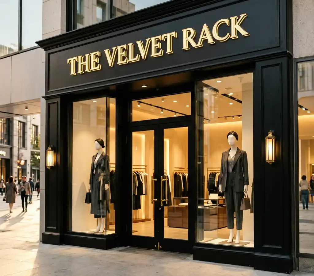 A Luxurious Boutique Sign for The Velvet Rack — High-End Fashion on Melrose Avenue