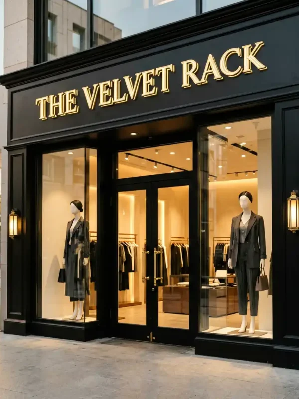 A Luxurious Boutique Sign for The Velvet Rack — High-End Fashion on Melrose Avenue