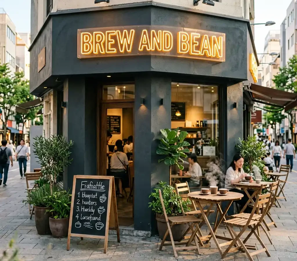 A Warm Neighborhood Coffee Shop Sign for Brew & Bean — Portland Pearl District