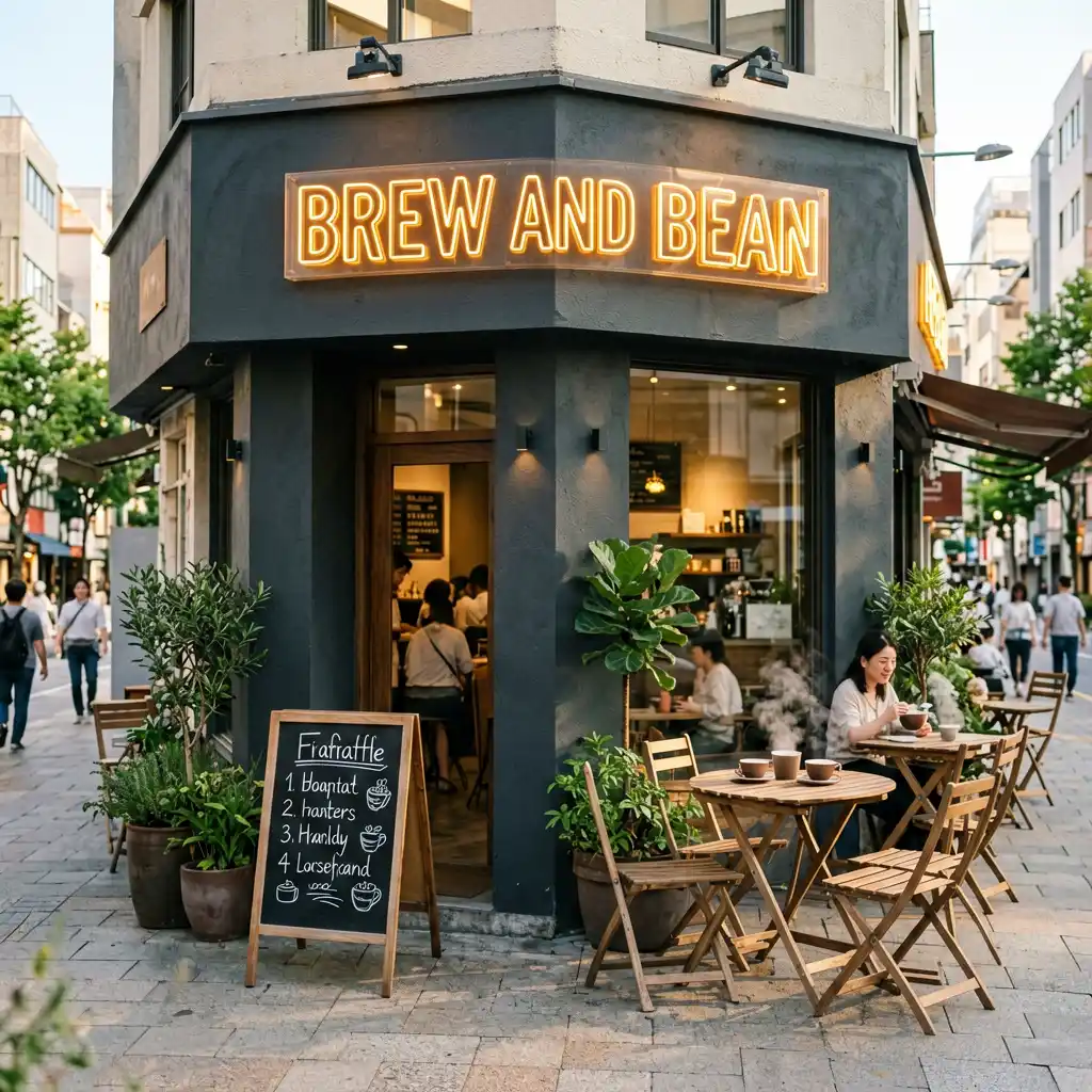A Warm Neighborhood Coffee Shop Sign for Brew & Bean — Portland Pearl District