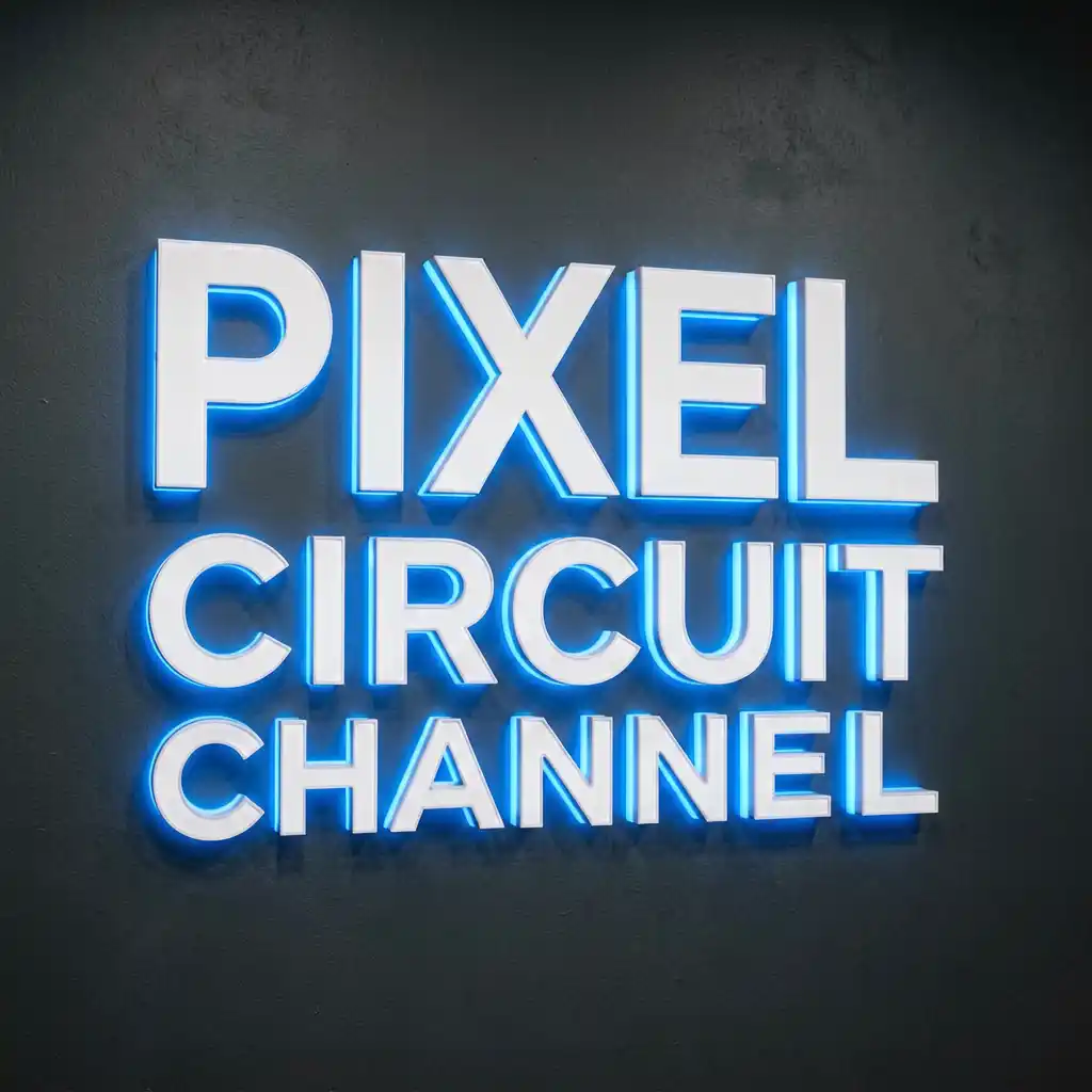 Pixel and Circuit electronics store sign — close-up detail of signage