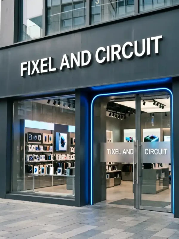 A Futuristic Tech Store Sign for Pixel and Circuit in San Francisco SoMa