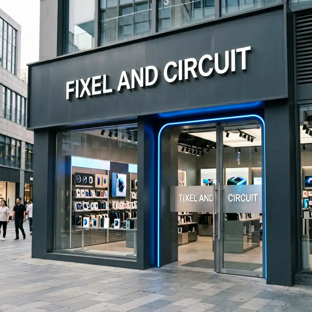 A Futuristic Tech Store Sign for Pixel and Circuit in San Francisco SoMa