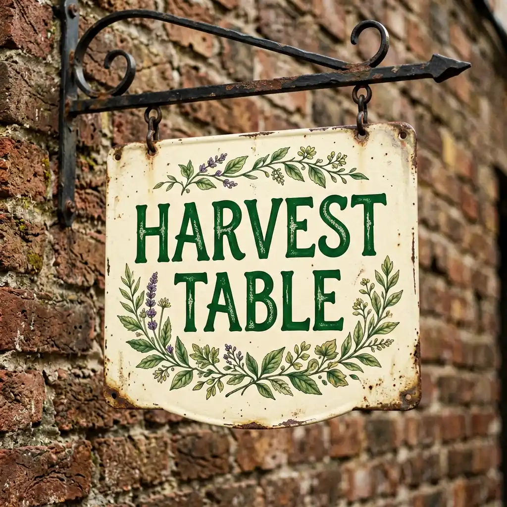 Harvest Table farm-to-table restaurant sign — close-up detail of signage