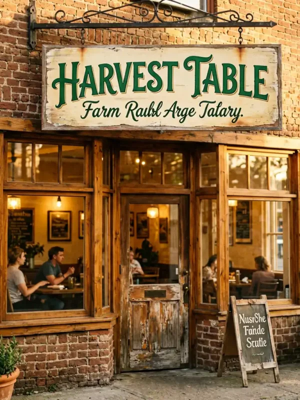 Rustic Elegance Harvest Table Farm to Table Restaurant Sign in Austin