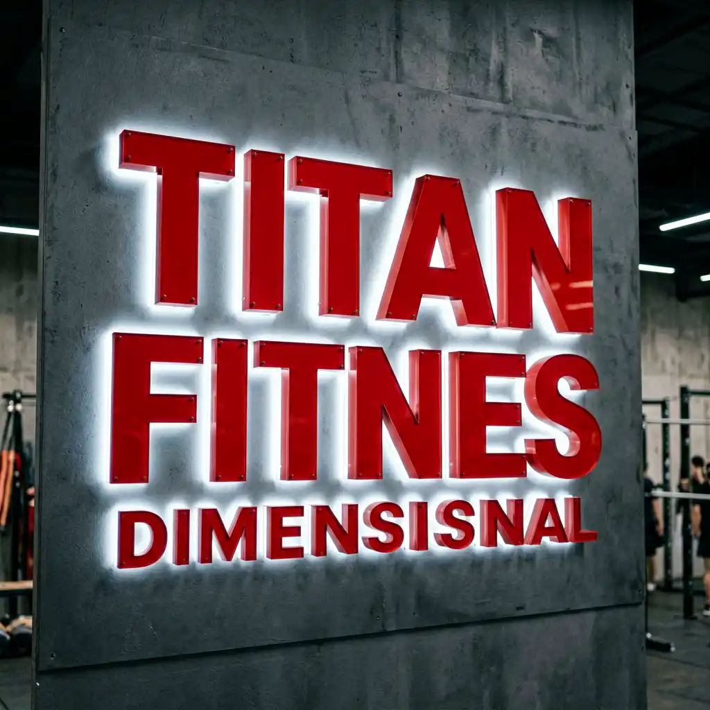 Titan Fitness studio storefront sign — close-up detail of signage