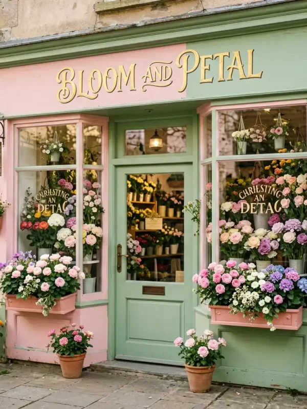 Whimsy and Romance Bloom and Petal Floral Shop Sign in Charleston French Quarter