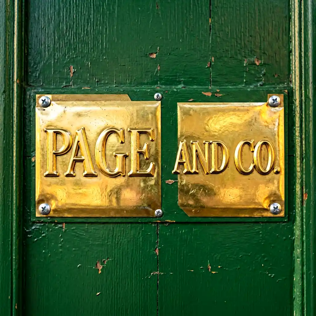 Page and Co independent bookstore sign — close-up detail of signage