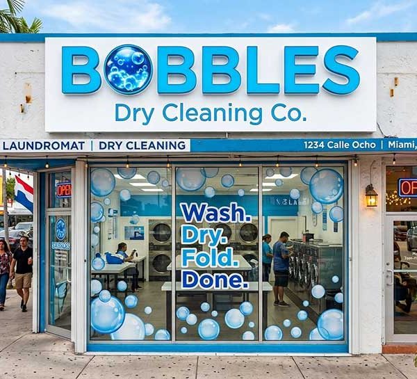 Laundromat Signage Design Case: Bubbles & Dry Cleaning Co.