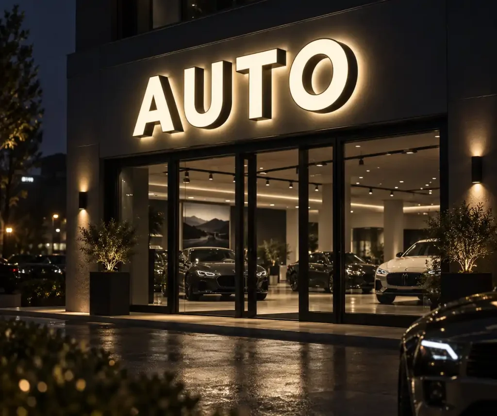 Auto 4S Dealer Front and Back Lit Sign — Day sample