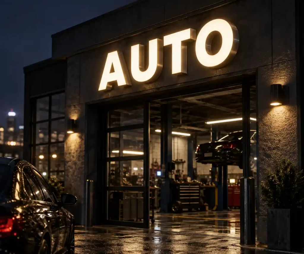 Auto Repair Front Lit Channel Letters — Day sample