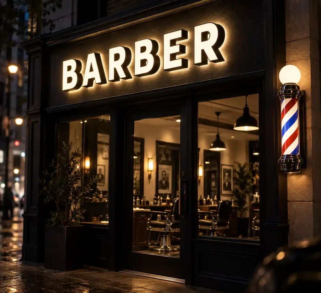 Barber Shop Front and Back Lit Sign — Day sample