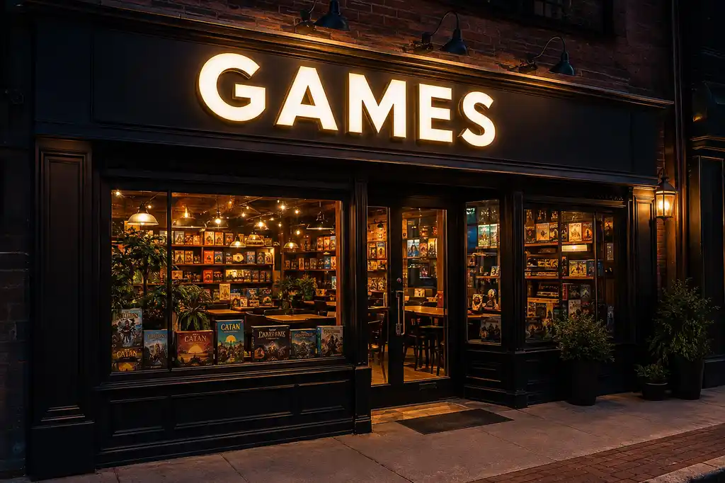 Board Game Cafe Channel Letters — Day sample