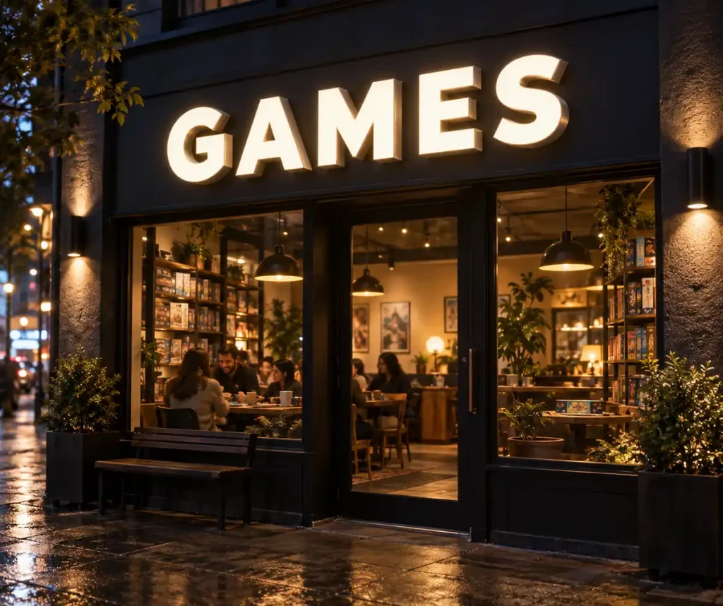 Board Game Cafe Front Lit Channel Letters — Day sample