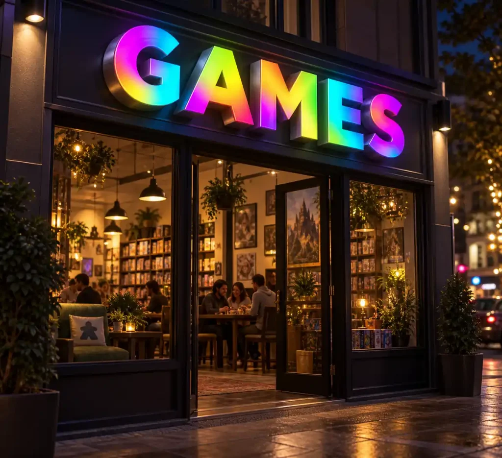 Board Game Cafe Dynamic Luminous Sign — Day sample