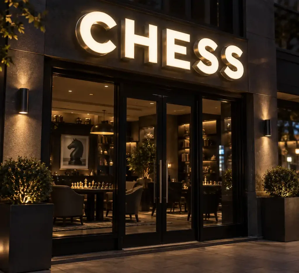Chess Club Front Lit Channel Letters — Day sample