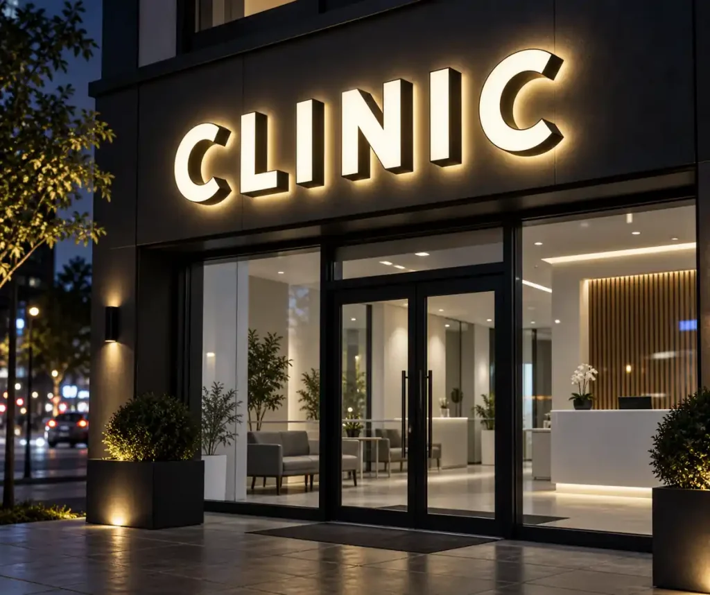 Medical Clinic Front and Back Lit Sign — Day sample