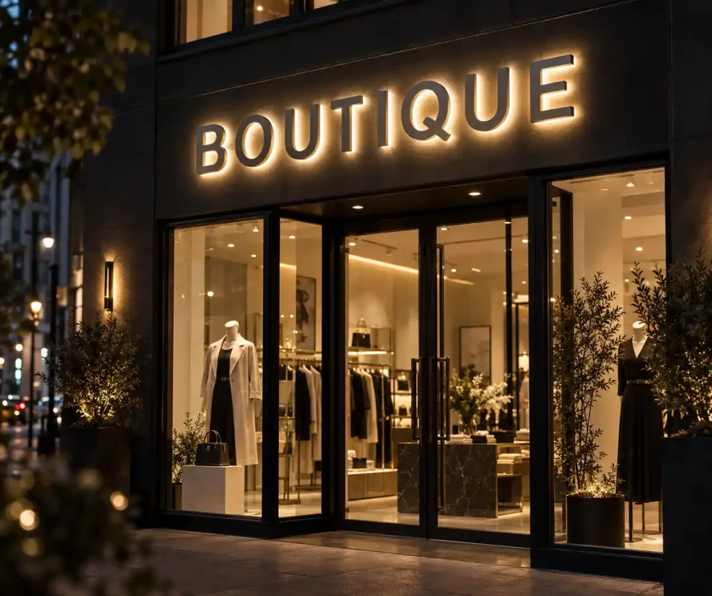 Clothing Boutique Halo Lit Channel Letters — Day sample