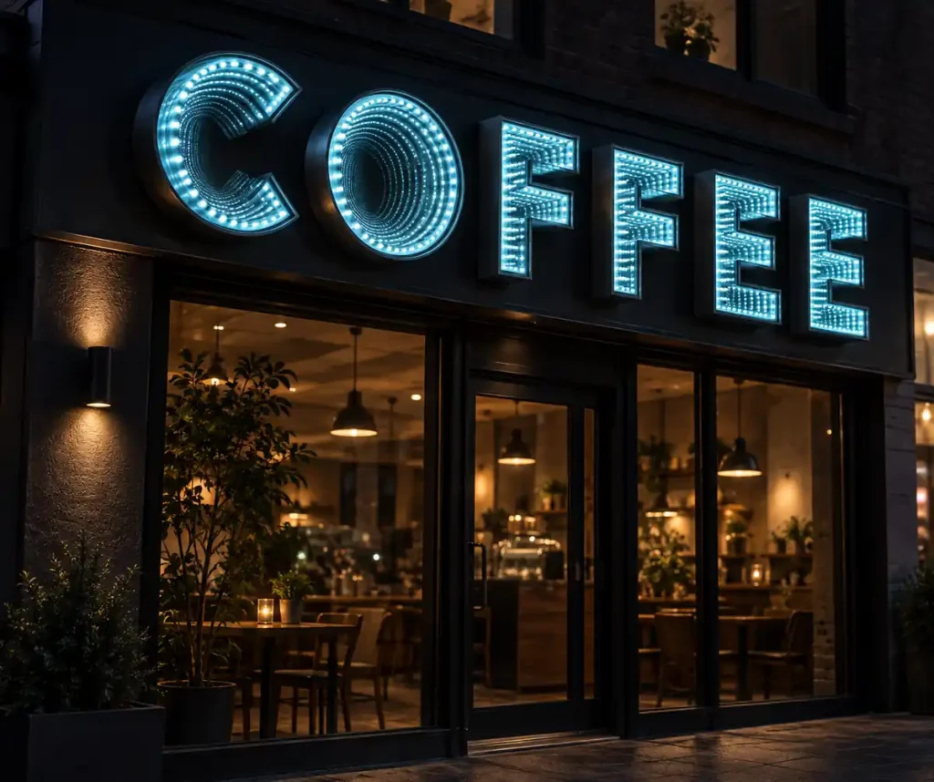 Coffee Shop Infinity Mirror Letters — Day sample