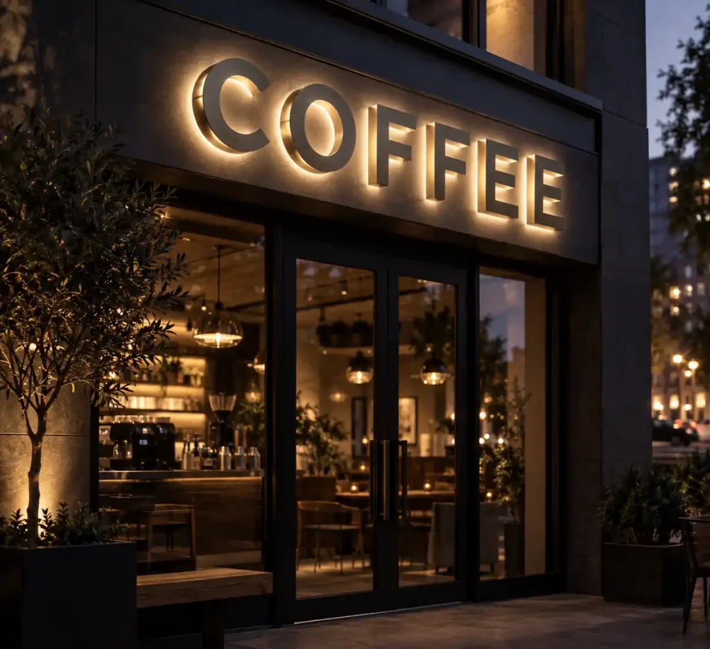 Coffee Shop Halo Lit Channel Letters — Day sample
