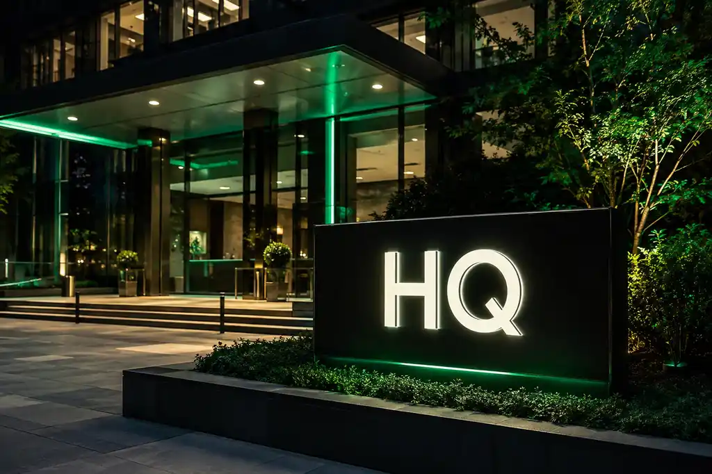Corporate HQ Channel Letters — Day sample