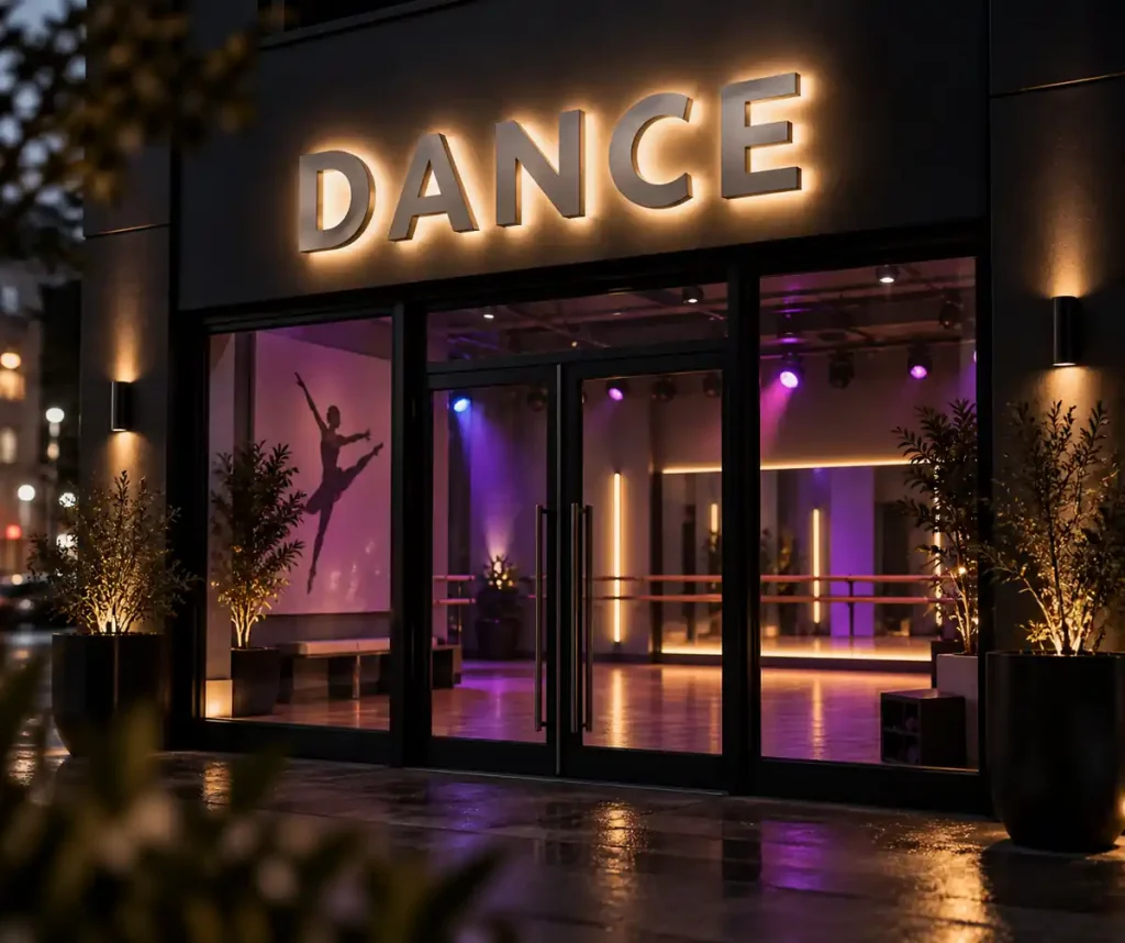 Dance Studio Halo Lit Channel Letters — Day sample
