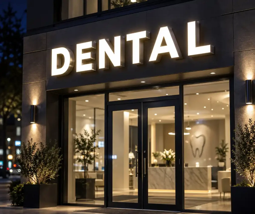 Dental Clinic Front Lit Channel Letters — Day sample