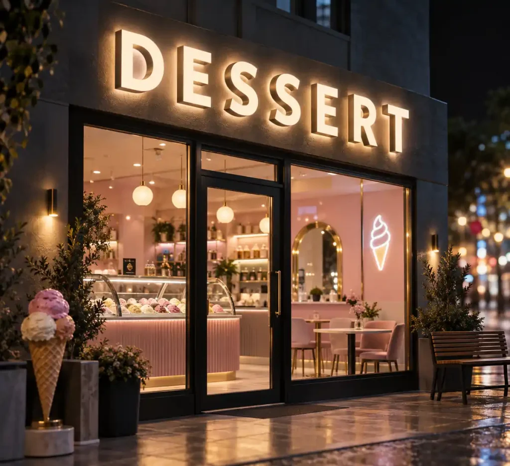 Ice Cream & Dessert Halo Lit Channel Letters — Day sample