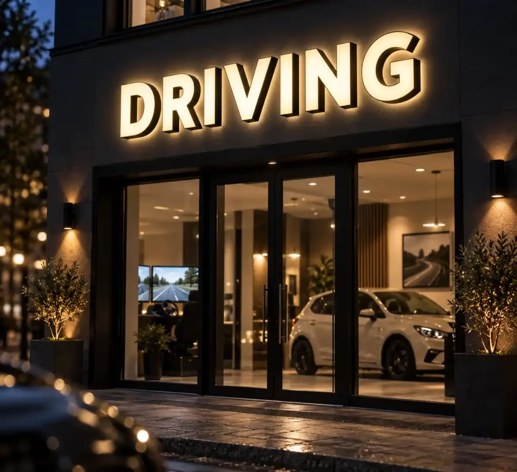 Driving School Front and Back Lit Sign — Day sample