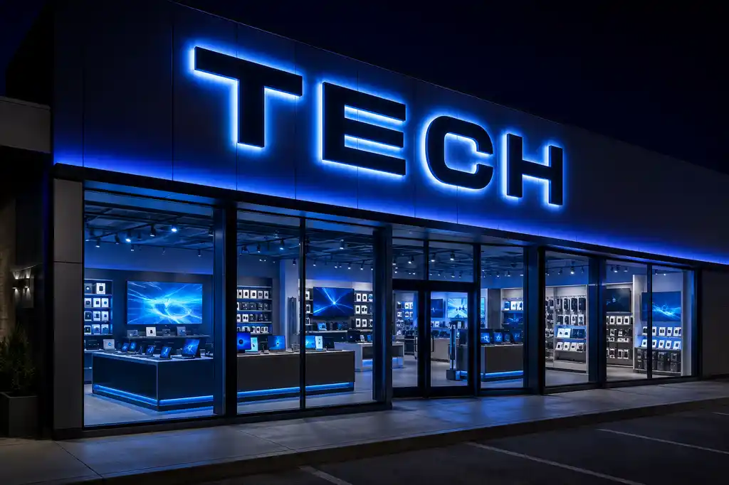 Electronics Store Channel Letters — Day sample