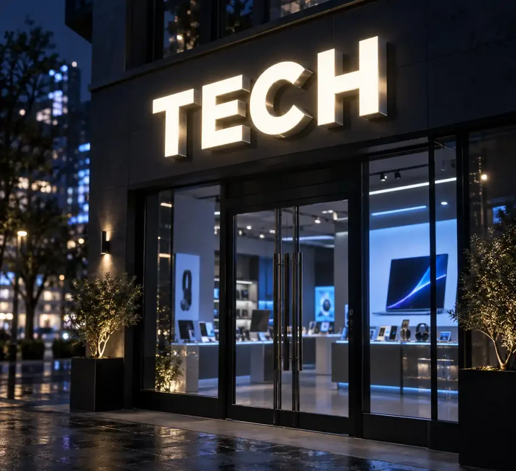 Electronics Store Front Lit Channel Letters — Day sample