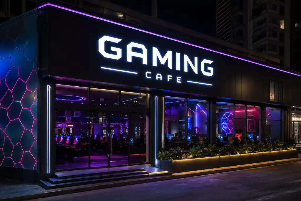Esports Cafe Channel Letters — Day sample