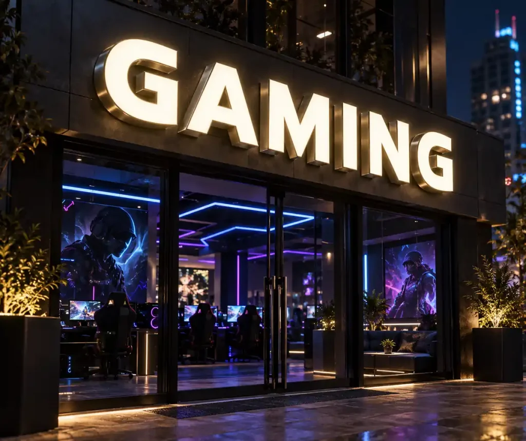 Esports Cafe Front Lit Channel Letters — Day sample