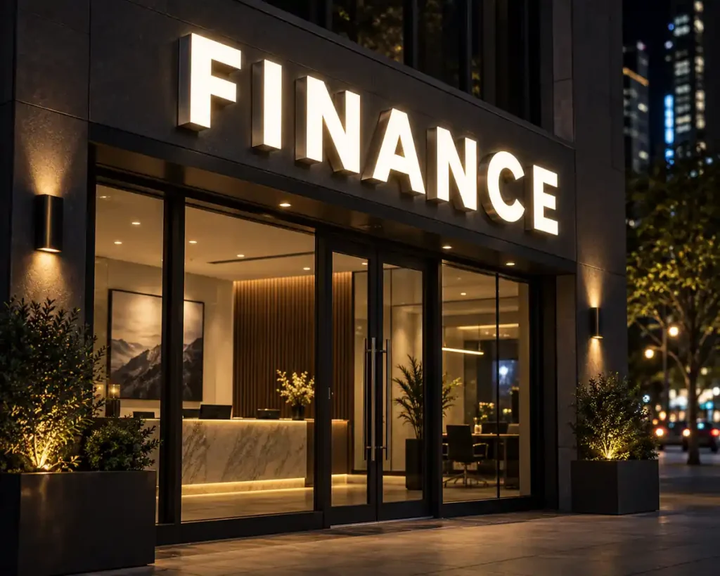 Finance & Insurance Front Lit Channel Letters — Day sample