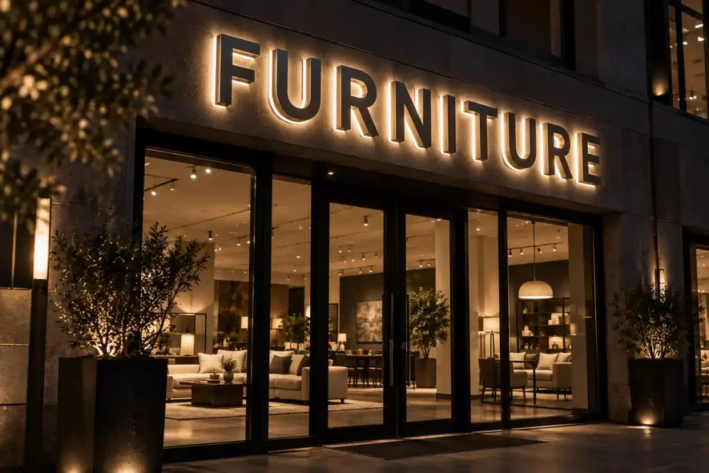 Furniture Store Halo Lit Channel Letters — Day sample