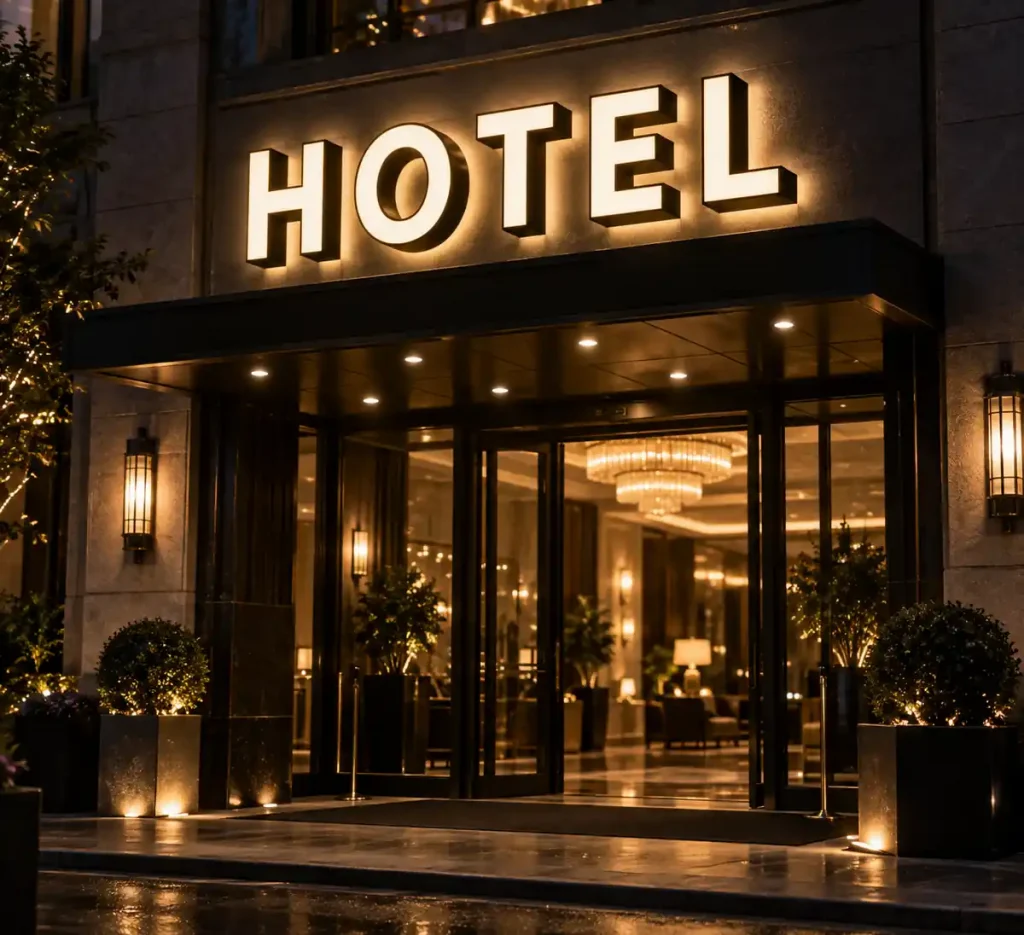 Hotel Front and Back Lit Sign — Day sample