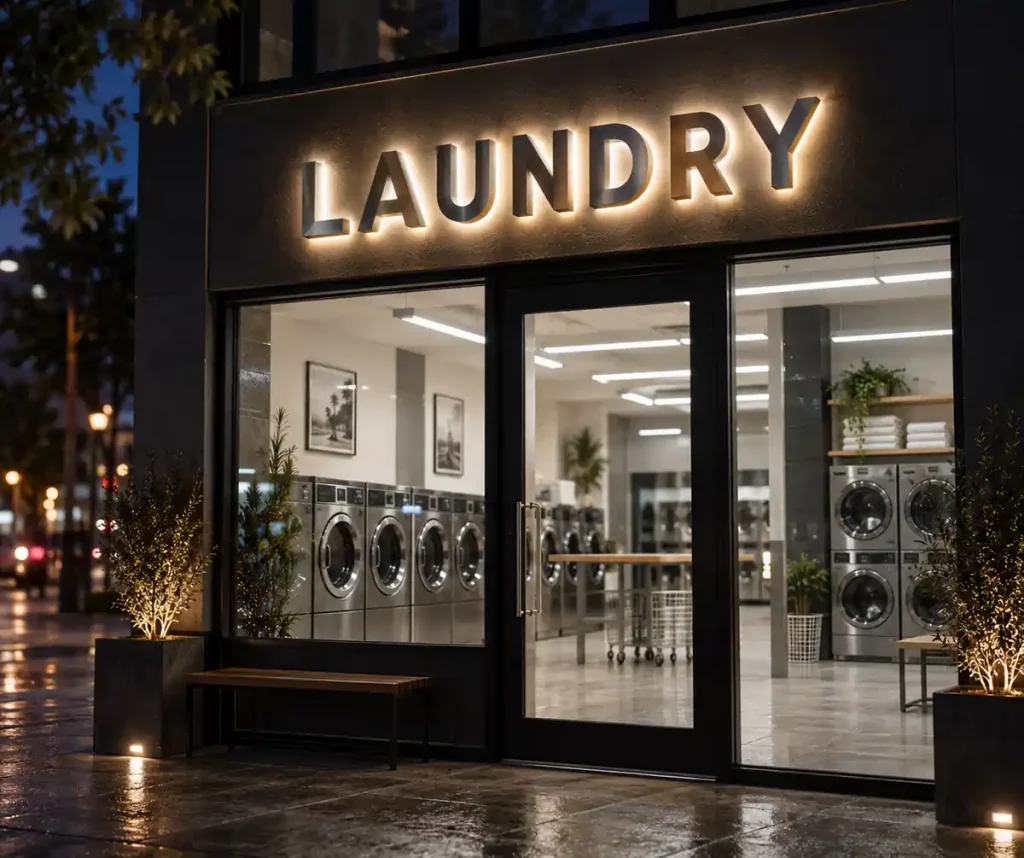 Laundromat Halo Lit Channel Letters — Day sample