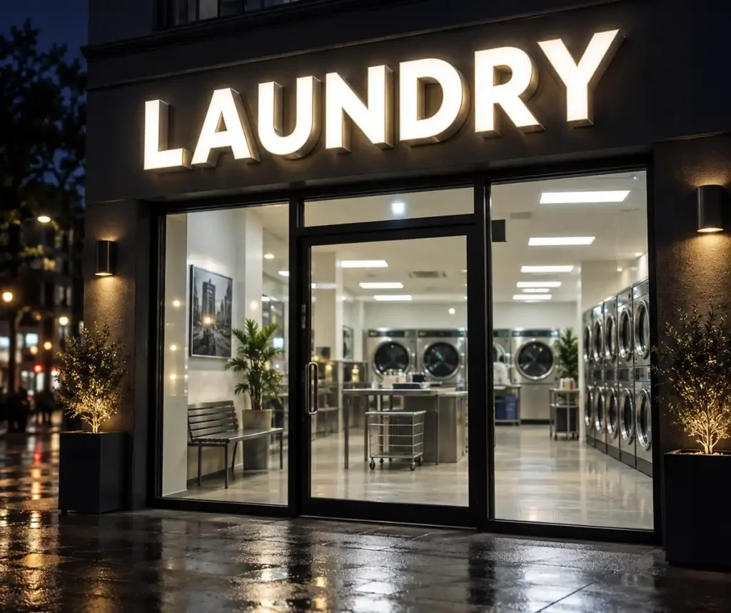 Laundromat Front Lit Channel Letters — Day sample