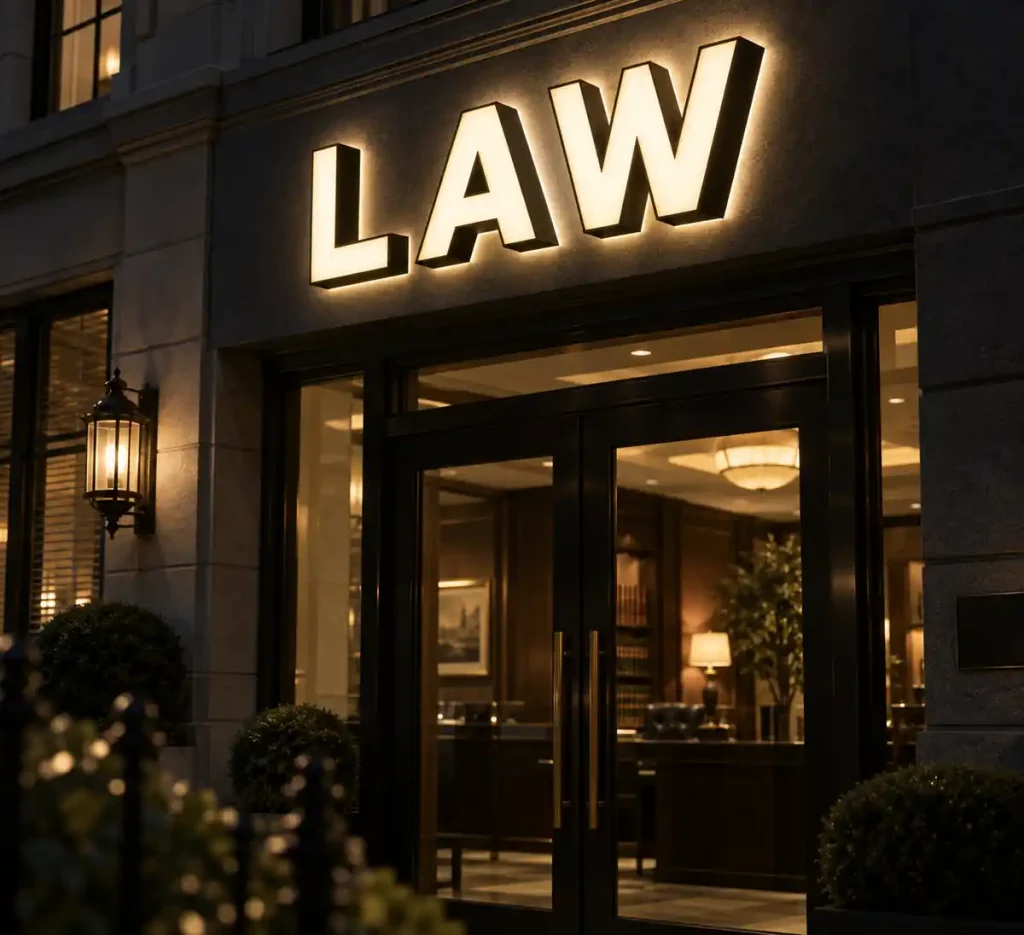Law Firm Front and Back Lit Sign — Day sample