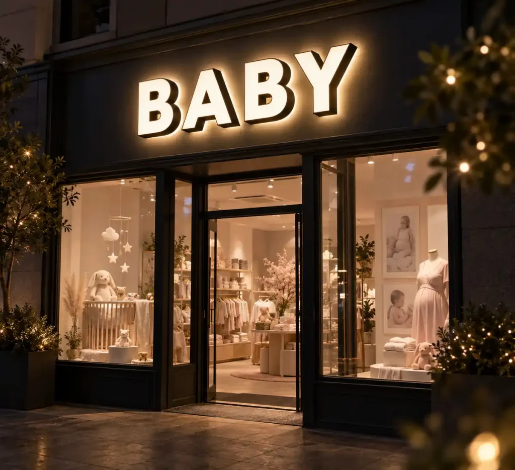 Baby & Maternity Front and Back Lit Sign — Day sample